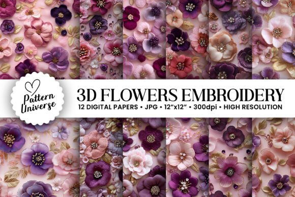 3D Pink Purple Floral Embroidery Pattern: A Creative Tool for Modern Crafting