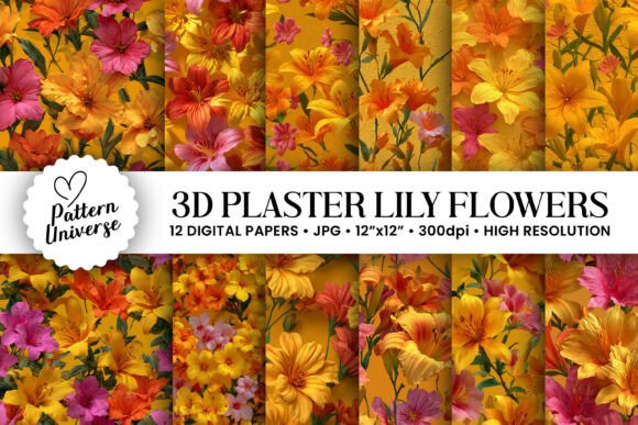 3D Plaster Lily Flowers Digital Paper: A Creative Resource for Craft Projects