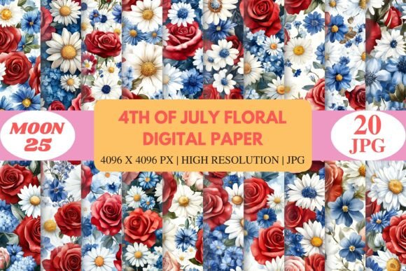 4th of July Floral Digital Paper: A Creative Staple for Designers