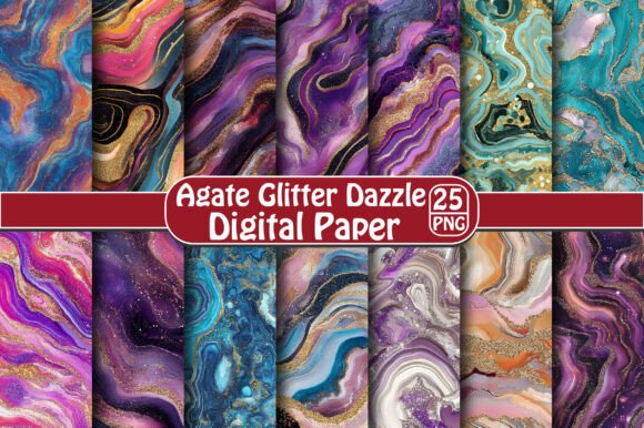 Agate Glitter Dazzle Digital Paper: 25 Unique PNG Designs