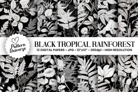 Black White Tropical Rainforest Papers for Creative Projects