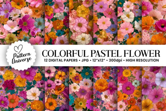Colorful Pastel Flowers Digital Paper: A Versatile Resource for Creative Projects