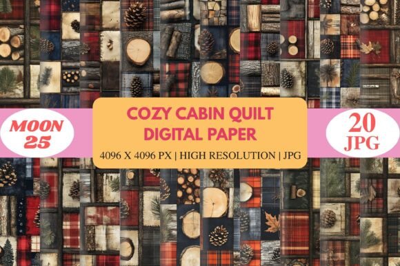 Cozy Cabin Quilt Digital Paper – A Versatile Design Asset for Creative Projects