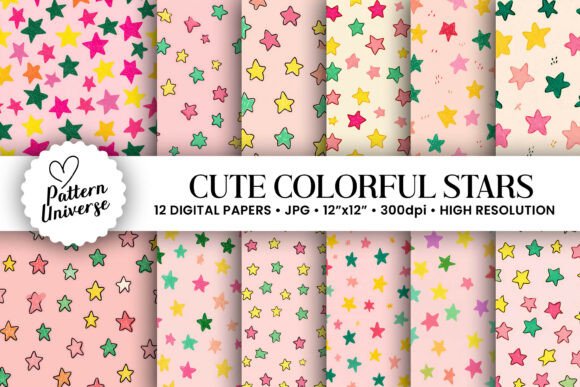 Cute Colorful Stars Digital Paper for Creative Projects
