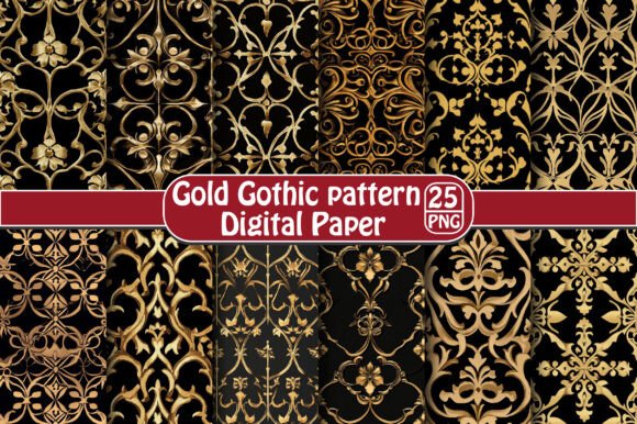 Gold Gothic Pattern: 25 PNG Files for Creative Use