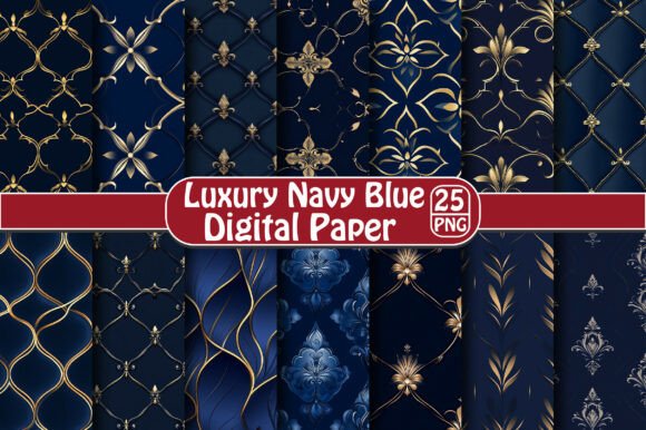 Luxury Navy Blue Pattern: 25 High-Resolution PNG Designs for Creative Projects
