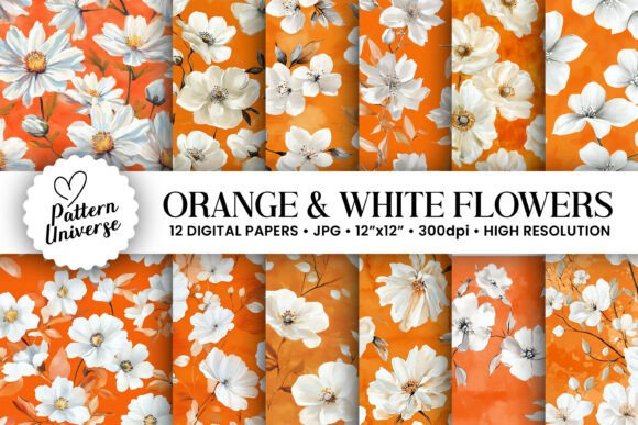 Orange and White Flowers Digital Paper: A Versatile Resource for Modern Creatives