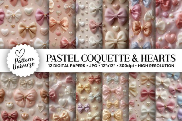 Pastel Bows and Hearts Digital Paper