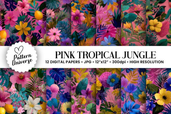 Pink Tropical Jungle Digital Paper: A Versatile Resource for Creative Projects
