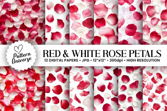 Red and White Rose Petals Digital Papers: A Romantic Floral Resource for Creative Projects