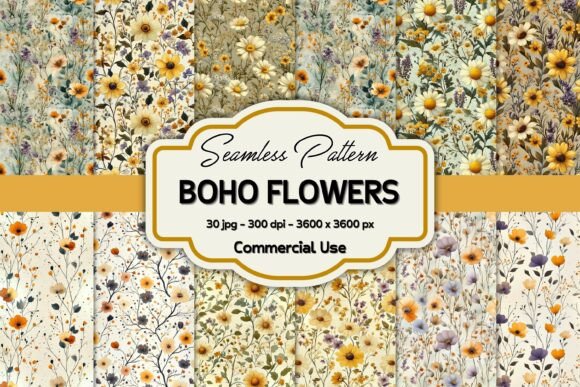 Seamless Boho Flower Digital Papers: Elevate Your Creative Projects with Watercolor Elegance