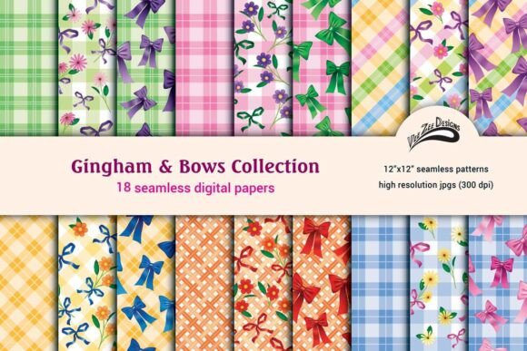 Seamless Gingham and Bows Digital Paper