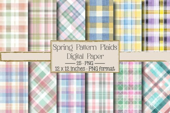 Spring Pattern Plaids – 25 Vibrant PNG Designs for Creative Projects