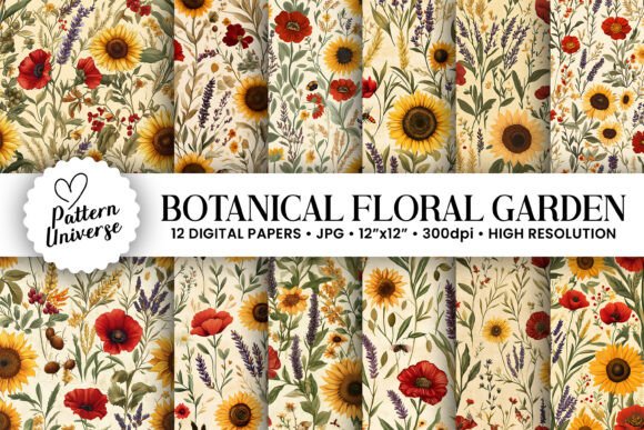 Vintage Botanical Floral Digital Papers for Creative Projects