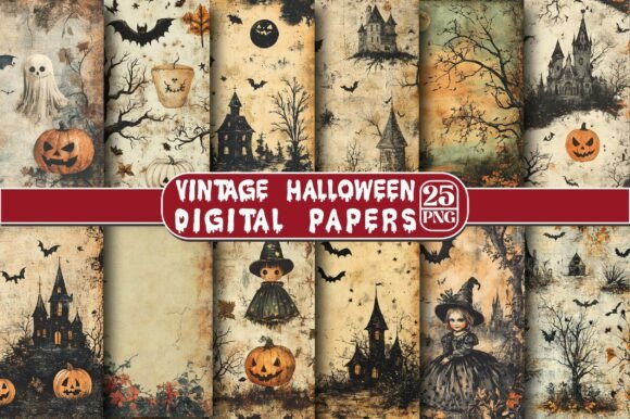 Vintage Halloween Digital Design Paper for Creative Projects