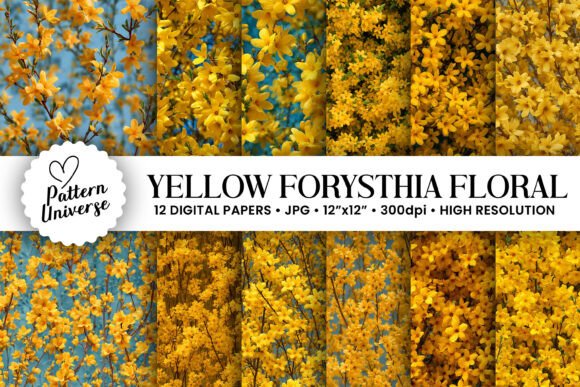 Yellow Forsythia Flowers Digital Paper: A Versatile Resource for Creative Projects